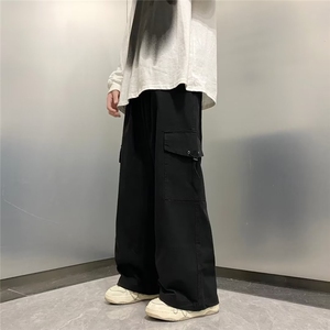 秋季潮牌宽松束脚休闲裤日系复古阔腿工装裤男卡其色 K7486-P43图片