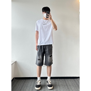 DK509～有货（自家图）夏季短裤美式水洗破洞牛仔五分裤男P45控68图片