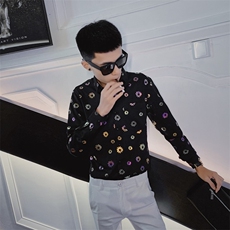 秋季长袖花衬衫社会小伙帅气发型师个性潮男衬衣C301B-CS35，男装衬衫，电商C301B