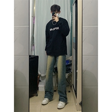 B221美式ins高街暗黑光版修身微喇牛仔裤LK23137-P55控78，男装牛仔裤，电商B221