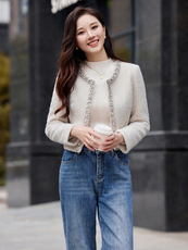百搭小香风春秋冬2025新款气质富家千金外套女上衣，女装毛呢外套，婵米儿