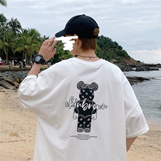1港风小熊印花休闲情侣日系潮大码M-5XL短袖T恤男DT7736P25控38，男装T恤，星座226-2