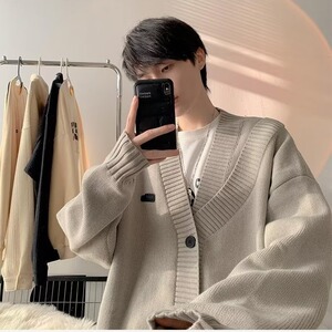 V领设计感开衫毛衣纯色针织开衫春秋毛衣开衫男女生外套潮搭线衣图片