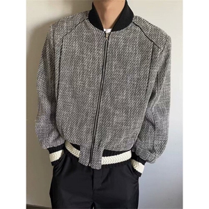 男士廓形夹克cleanfit黑灰色个性外套宽松百搭飞行服 JHT159图片