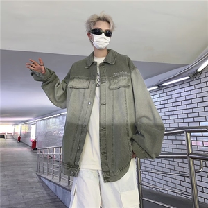 渐变牛仔外套男春秋季高街潮复古宽松水洗衣服工装夹克HH8898P61