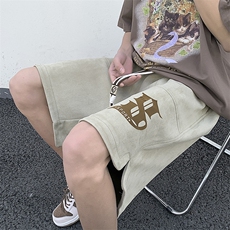 港风麂皮绒运动休闲裤美式高街五分裤宽松直通短裤DK017P38，男装休闲裤，星座1204-3