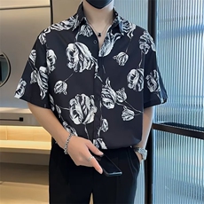 夏季夏威夷风气质印花衬衫男短袖韩版设计感痞帅垂感衬衣C3022，男装衬衫，星座1116A-2（原606A-1）