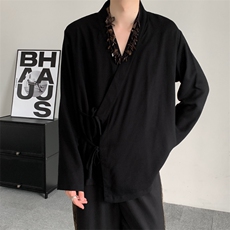 新中式潮交领太极服里衣汉服练功打底衫衬衫中衣男女长袖棉麻，男装T恤，星座909