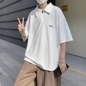 克莱因蓝衬衫男韩版潮流2023夏季新款ins宽松帅气polo衫W2467-P32图片