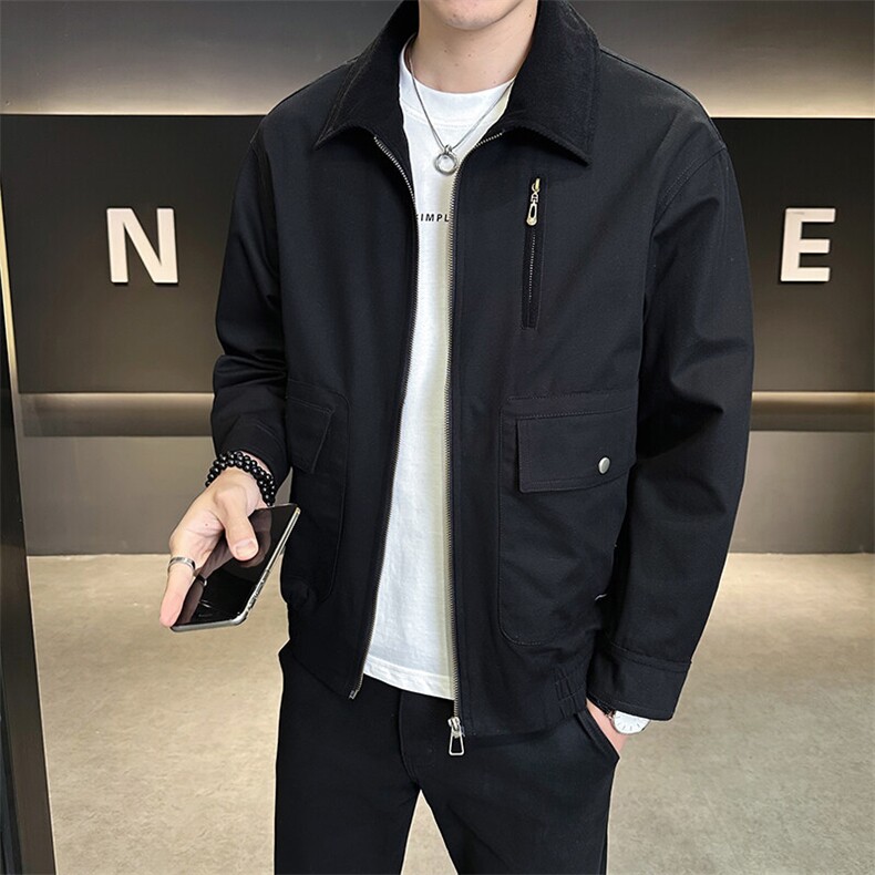 休闲纯色长袖上衣男休闲百搭夹克翻领纯棉外套A329-JK2503-P115,男装夹克,电商A329