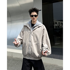 假两件夹克男春秋季宽松休闲潮牌复古小众解构连帽外套9348P90，男装夹克，星座410-2