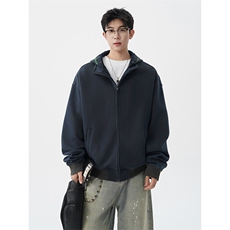 美式做旧假两件连帽卫衣男秋季潮牌拉链拼接格子开衫外套WY20P78，女装短外套，电商D206-1