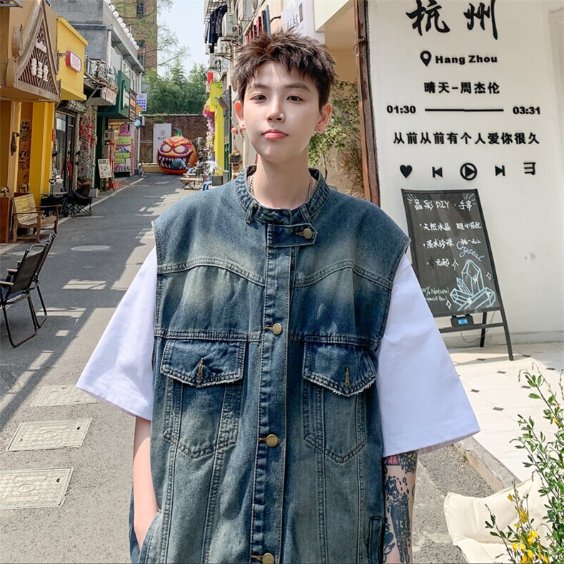 港风潮中性风牛仔马甲背心228-1-1509-P70，男装背心/马甲，星座228-1