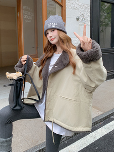 减龄小个子拼色加厚派克服女冬短款工装保暖外套图片