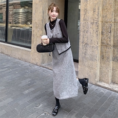 法式浪漫小香风套装裙女秋季2025年新款长款上衣马甲半身裙三件套，女装套装/套裙，1D102-1