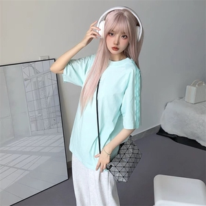 抖音得物品质二开240克宽松纯棉美式潮牌印花三条杠中性风短袖T恤图片