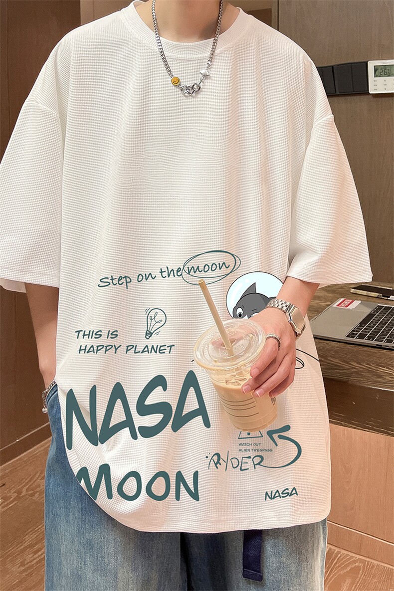 NASA联名同款华夫格t恤男短袖男大码五分袖酒店风HT73187-P22,男装T恤,电商A040