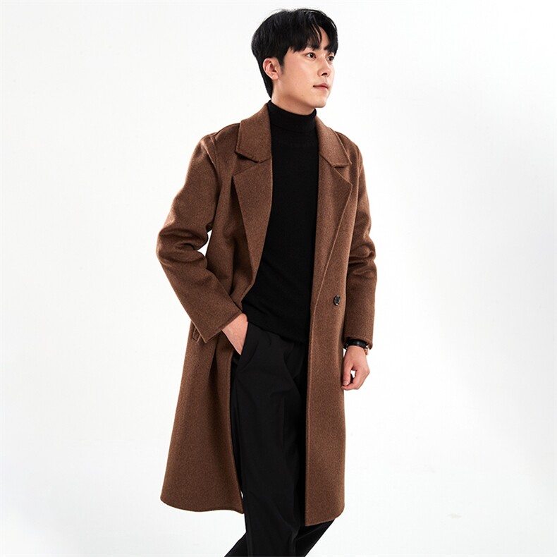 新款男羊毛大衣秋冬保暖简约长款外套品质商务休闲风衣男装，男装毛呢大衣，牧绒家园