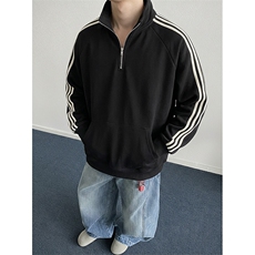 抖音得物品质26春装新款男女美式高街纯色半拉链织带立领卫衣CM29，男装卫衣，电商A486