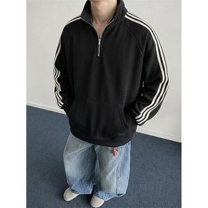 抖音得物品质26春装新款男女美式高街纯色半拉链织带立领卫衣CM29图片