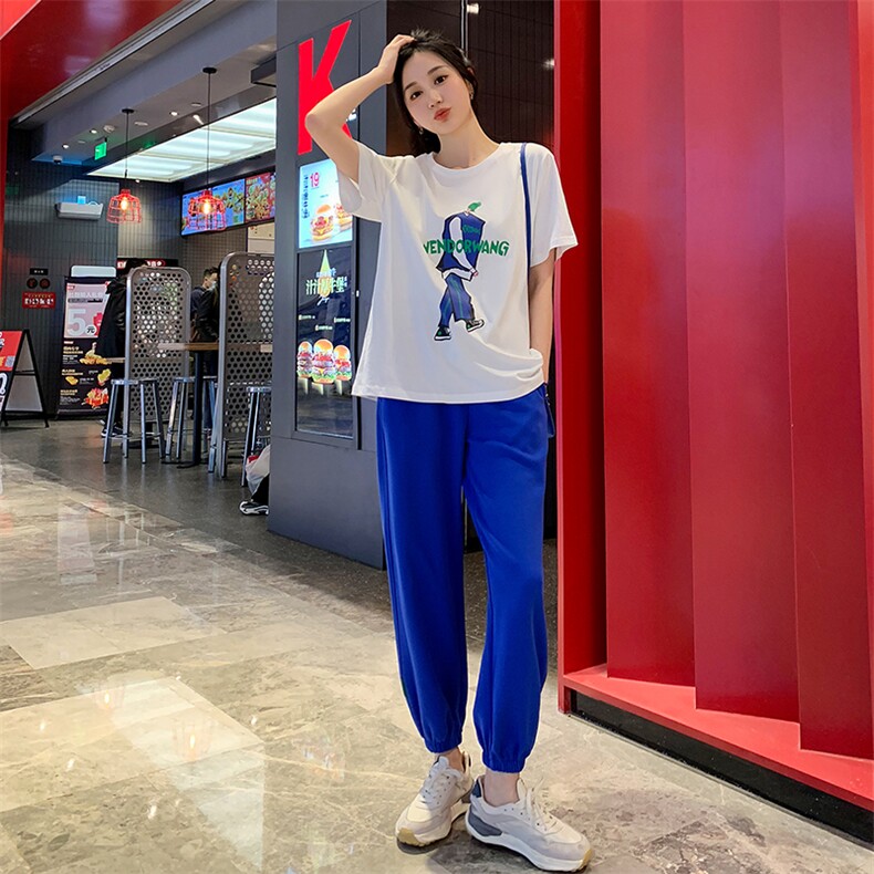 2022夏季时尚运动套装女宽松休闲白搭两件套短袖T恤薄款夏季卫裤,女装套装/套裙,梦懿尔