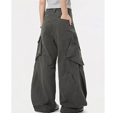 水洗工装弯刀牛仔裤男微喇多口袋百搭宽松直筒阔腿裤子MK3191P77，男装牛仔裤，星座1013-5