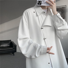 斜搭门襟金属扣新中式长袖衬衫大码设计感风衬衣外套LC302特P52，男装衬衫，电商B215