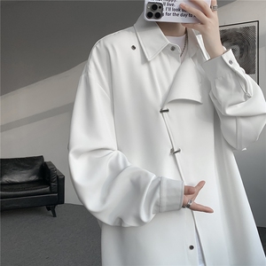 斜搭门襟金属扣新中式长袖衬衫大码设计感风衬衣外套LC302特P52图片