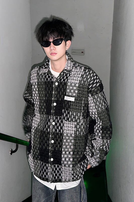 视频图-小香风外套男时尚潮流拼色编织格子上衣8893-P70,女装短外套,电商B380（原B361）