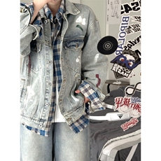 【有货】美式复古泼墨涂鸦破洞牛仔外套男款工装夹克J61LL-特P72，男装夹克，星座1007（原301D）