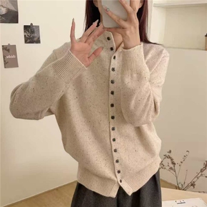 韩系立领开衫毛衣外套女2025秋冬时尚方形纽扣宽松纯色针织衫打底图片