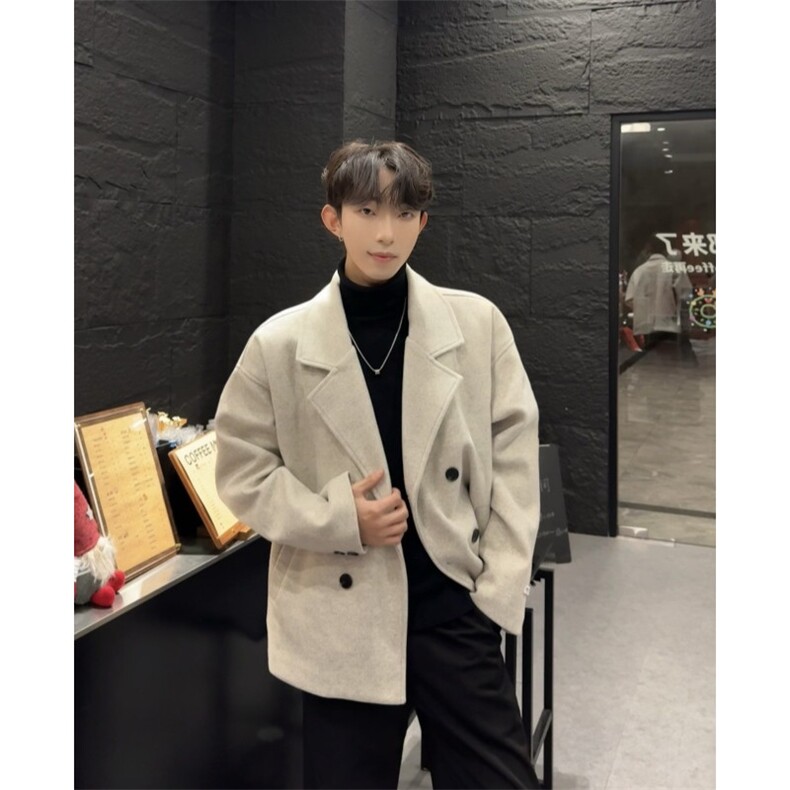 冬季翻领短款呢子风衣加棉加厚夹克棉服男潮牌宽松保暖百搭外套，男装夹克，星座903-1