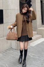 时尚百搭秋冬新款毛呢外套女显瘦气质短款大衣优雅复古风，女装短外套，秋水欣儿