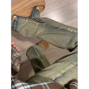 欧美vibe风解构设计感小众牛仔裤男高街微喇cleanfit图片