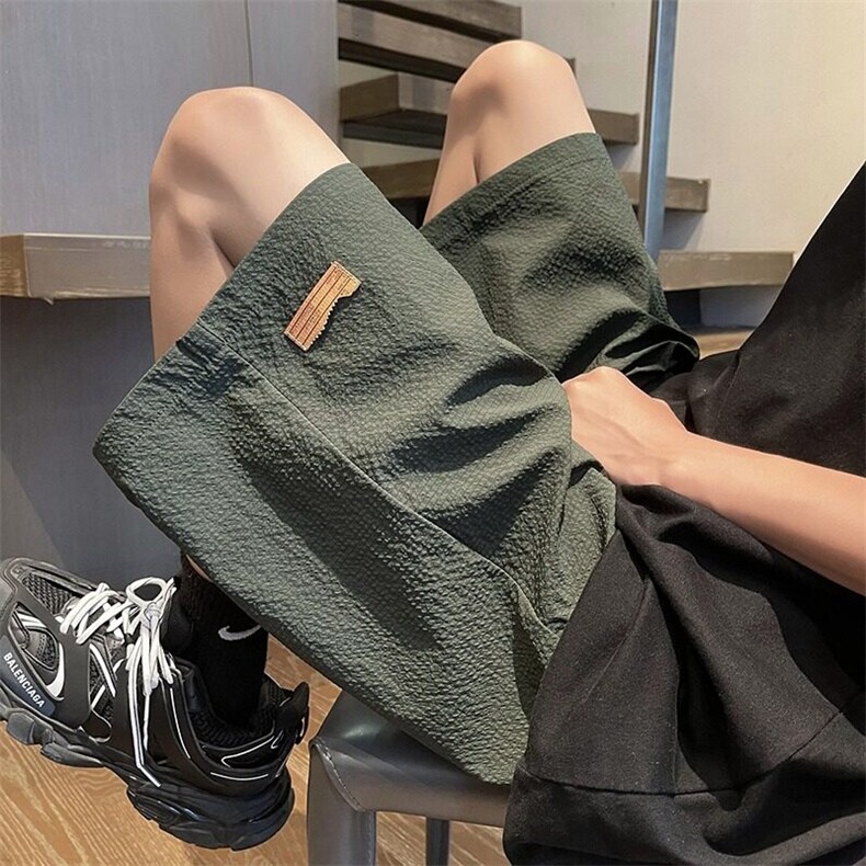 泡泡纱短裤男夏季潮牌美式速干沙滩裤冰丝休闲五分裤宽松百搭裤子,男装休闲裤,星座506A