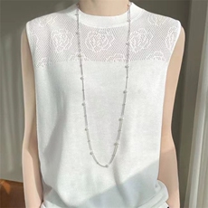 新款女装镂空无袖背心冰丝面料圆领针织衫夏季清凉透气显瘦上衣，女装背心吊带，萱芳婷羊绒