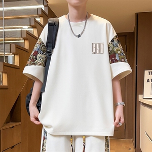 男士刺绣圆领T恤夏季短袖拼接上衣小熊体恤汗衫潮A266-T188-P22图片