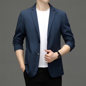 2023秋季新款男士西服长袖中年商务休闲时尚男装纯色西装上衣外套图片