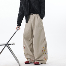 美式复古弯刀工装裤男女春秋季高街宽松休闲褶皱水洗印花阔腿长裤，男装工装外套，星座509