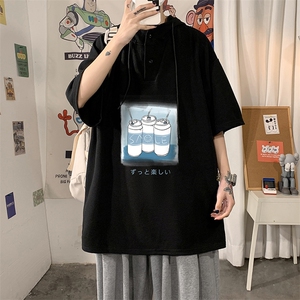 LD54148-P45 NASA连帽短袖t恤男大码胖子带帽五分袖中袖图片