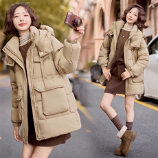 2024冬季新款时尚简约休闲立领连帽中长款羽绒服，女装羽绒服，深水步