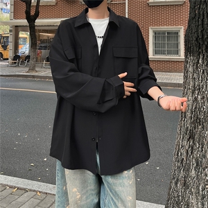 C5077/P40秋装新款长袖多口袋工装衬衫男大码宽松潮流衬衣上衣图片