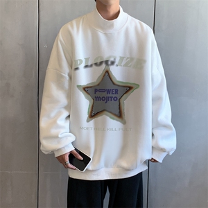加绒加厚高领卫衣五角星印花落肩袖情侣款打底衫 XZ514-2-G87-P48图片