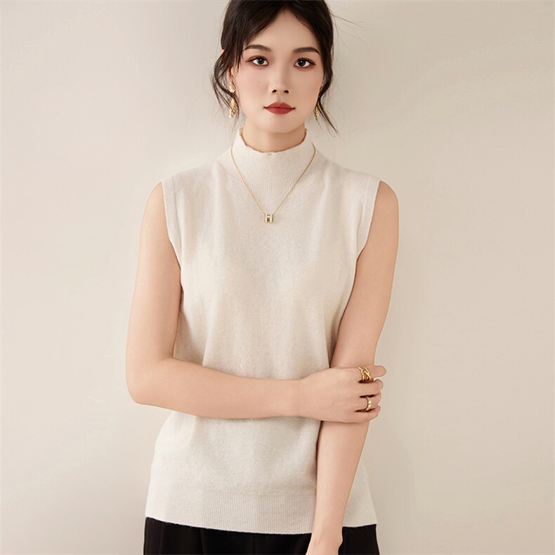 2025秋冬百搭时尚简约高领无袖针织衫打底简约，女装针织衫/毛衣，朝辰羊绒
