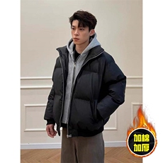 现货高品质重磅工艺美式高街假两件PU皮棉衣男女加厚棉服外套，男装棉衣，电商A443