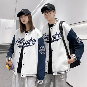 XZ214-8 JK6610 P65港风拼接棒球服男刺绣情侣外套宽松百搭夹克图片