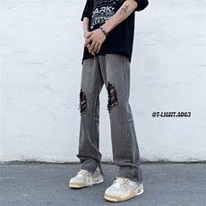 美式高街拉链直筒破洞牛仔裤货号K753P60，男装牛仔裤，电商A063