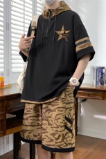 休闲套装夏季薄款连帽宽松半拉链t恤迷彩短裤五分裤A436-T17-P70，男装牛仔裤，电商A436