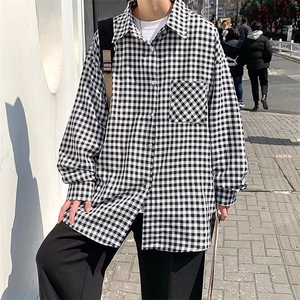 长袖格子衬衫春款男港风潮流C932P33图片