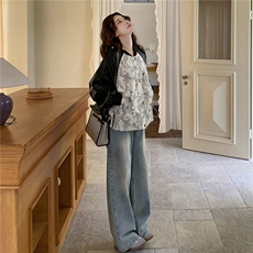 拉链中式纽扣棒球服常规女秋季短款时尚外套小众韩版春秋牛仔时尚，女装皮衣，2C057